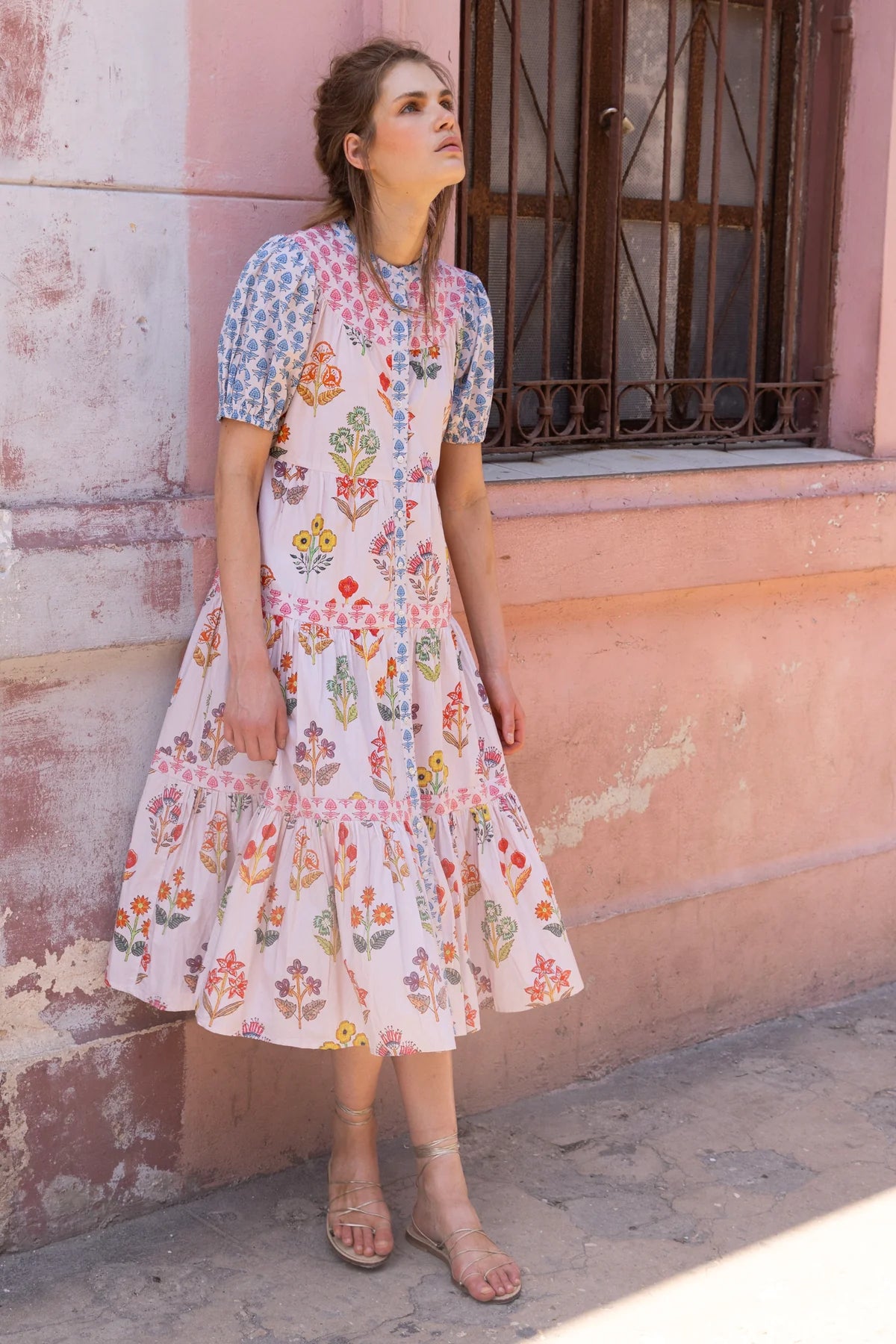 Provence Blue Scoop Tiered Midi Dress ABODE HOME Provence Blue Scoop Tiered Midi Dress ABODE HOME