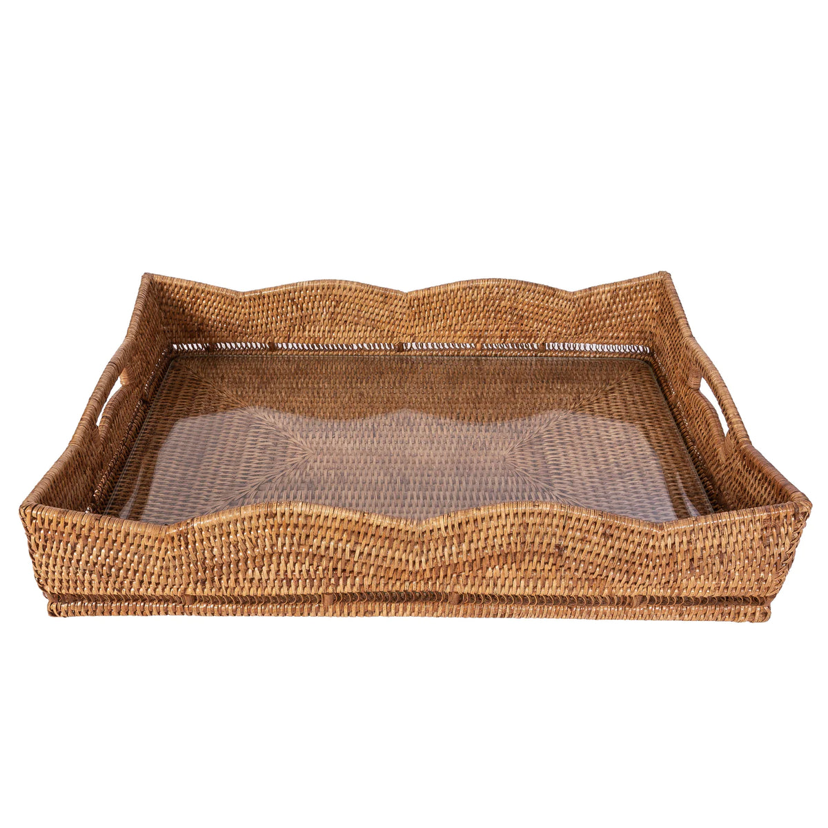 Retan Insert Rattan Scallop Rectangular Tray w/Glass Insert – ABODE HOME