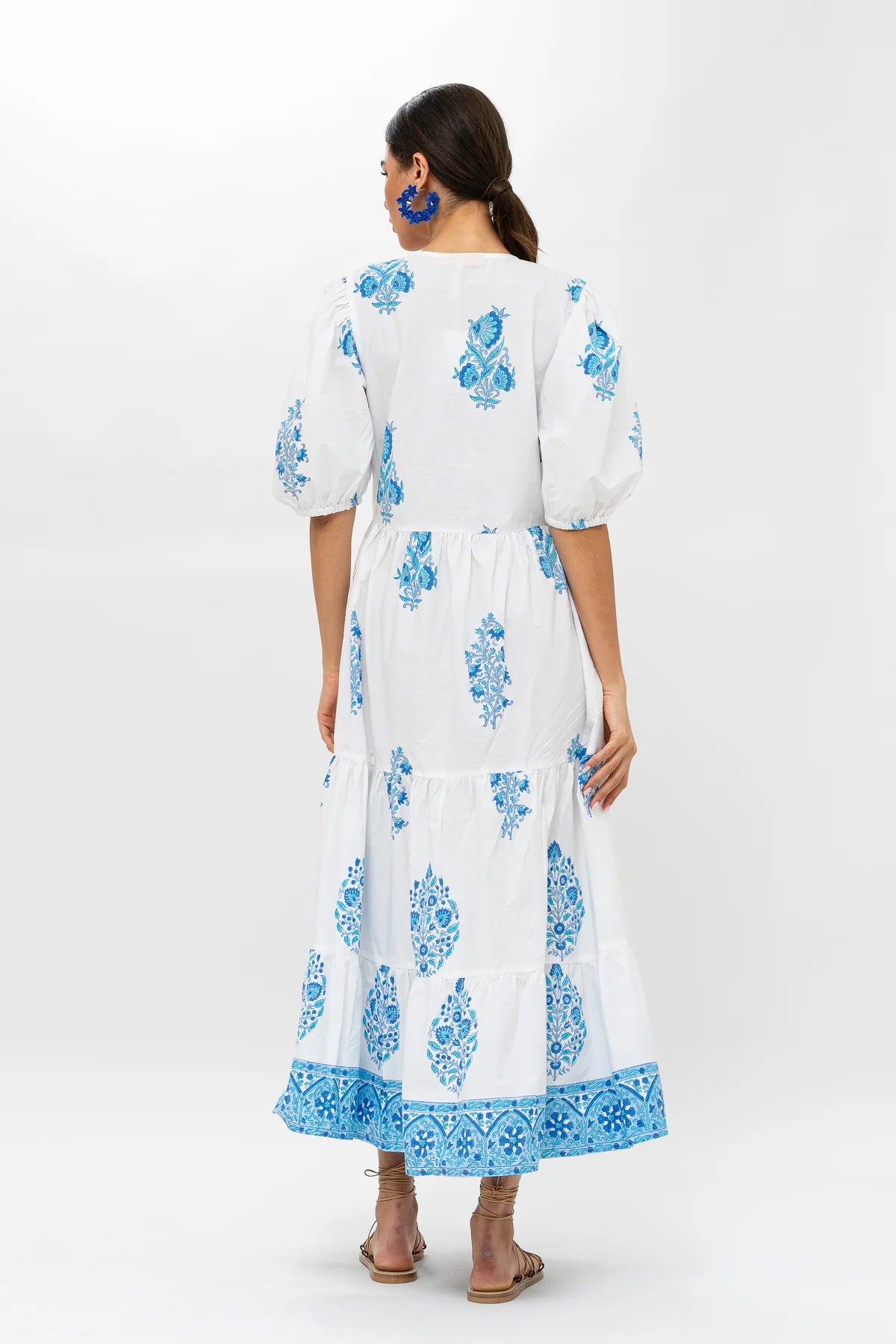 Laguna Blue Puff Sleeve Maxi Dress ABODE HOME Laguna Blue Puff Sleeve Maxi Dress ABODE HOME