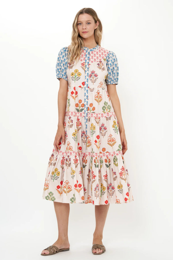 Provence Blue Scoop Tiered Midi Dress ABODE HOME Provence Blue Scoop Tiered Midi Dress ABODE HOME