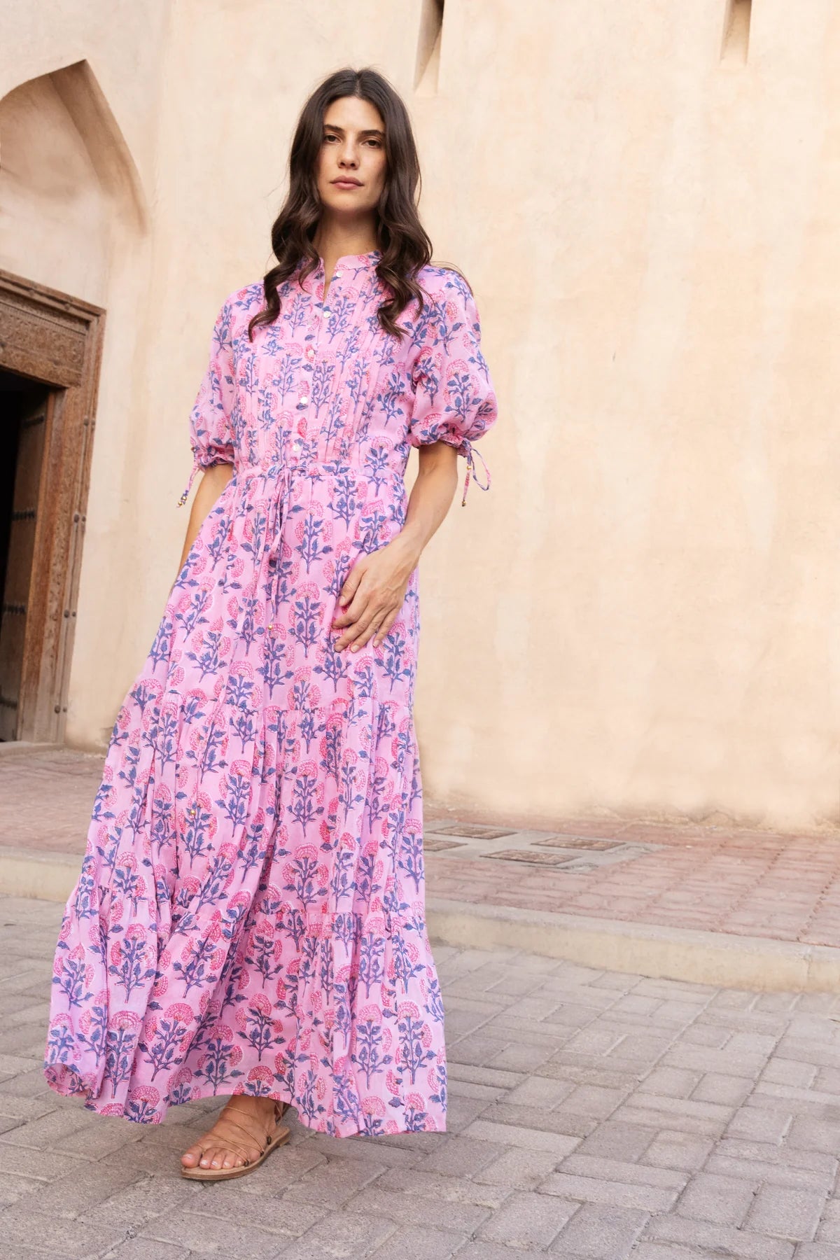 pintuck maxi dress Ramie Blend Pintuck Maxi Dress
