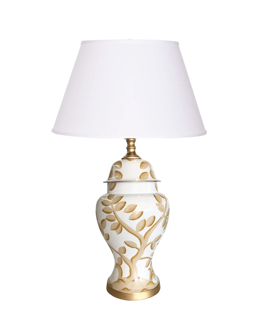 Taupe Chinoiserie Ginger Jar Table Lamp