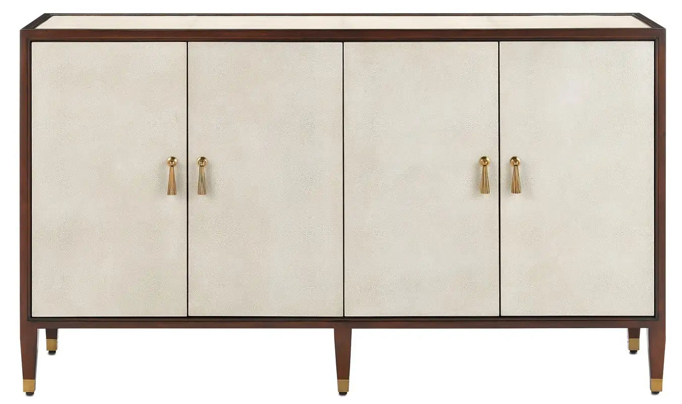 4 Door Ivory & Mahogany Shagreen Credenza ABODE HOME 4 Door Ivory & Mahogany Shagreen Credenza ABODE HOME