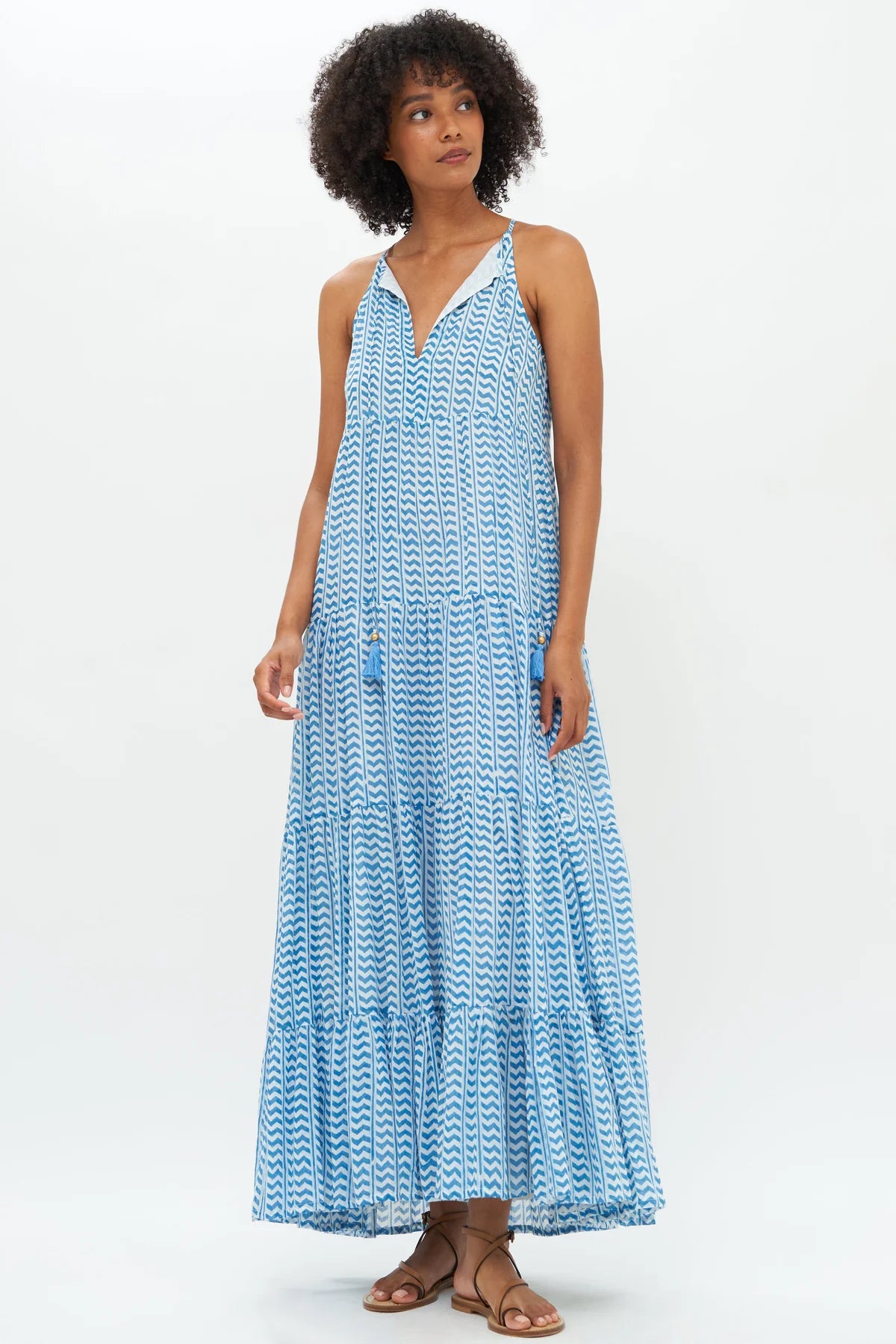 Blue Marley Long Tiered Tassel Dress ABODE HOME Blue Marley Long Tiered Tassel Dress ABODE HOME
